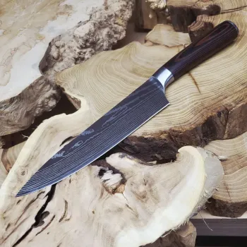 Шеф-ніж кухонний 20.5 см 5Cr15MoV з лазерним візерунком та руків’ям Pakka wood