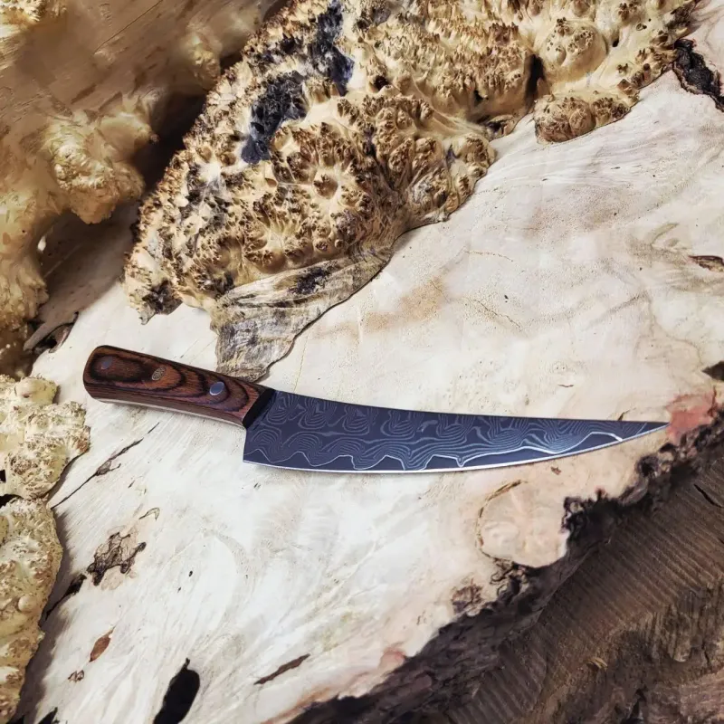 кований шеф ніж vg10 дамаська сталь pakka wood