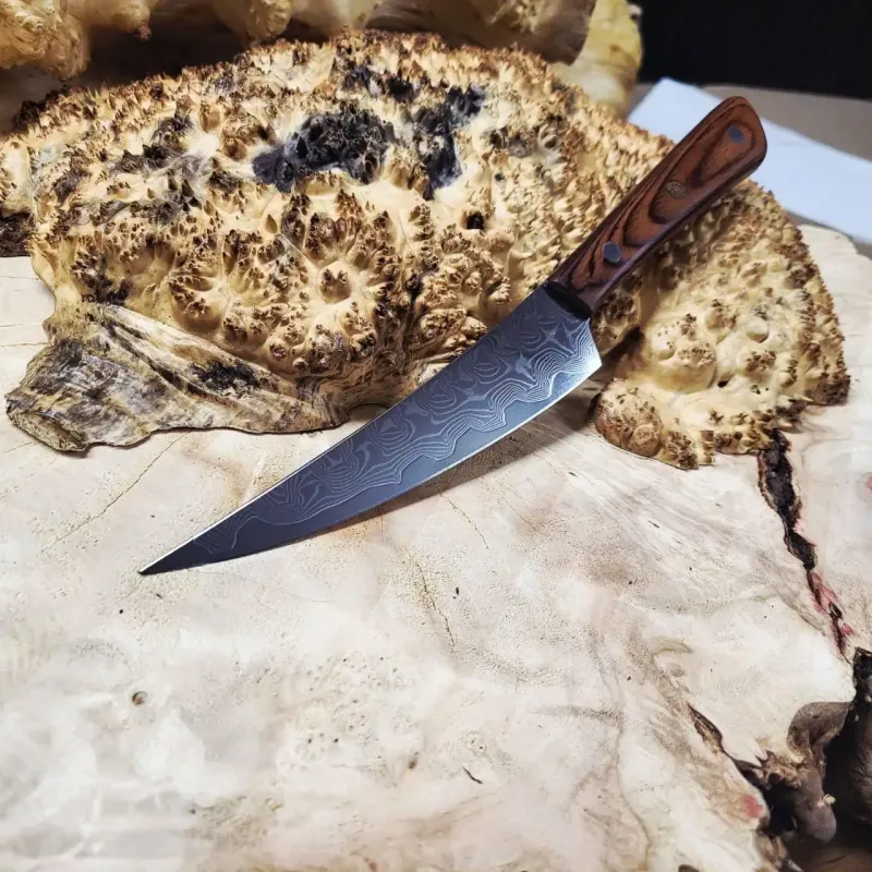 кований шеф ніж vg10 дамаська сталь pakka wood