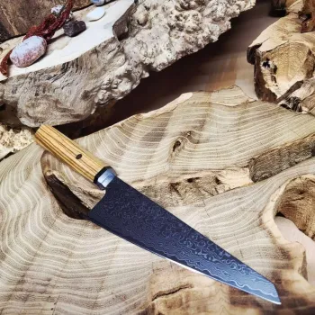 Кухонний ніж з дамаської сталі 67 шарів, оливкова ручка