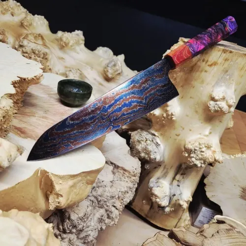 Кухонний ніж Gyuto з титанової дамаської сталі 21 см
