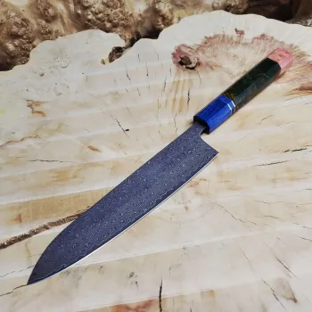 Шеф-ніж Gyuto 20.5 см із 73 шарів дамаської сталі VG-10 з колодкою зі стабілізованого дерева та смоли