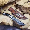 Японський кухонний ніж 14.5 см із дамаської сталі VG10 (73 шари) з колодкою з чорного дерева та шкіряним чохлом