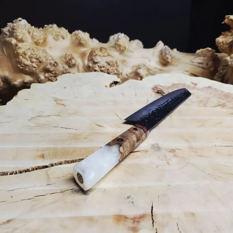 kiritsuke knife damascus steel 73 layers elm resin