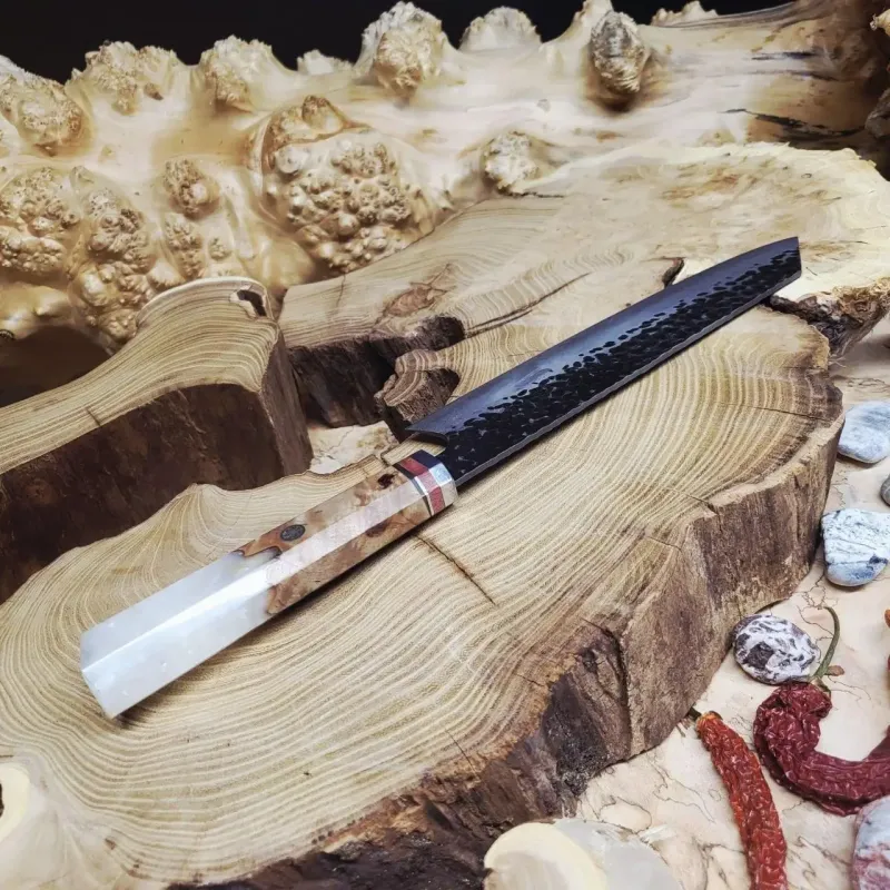 kiritsuke knife damascus steel 73 layers elm resin