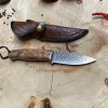 Кухонний ніж із дамаської сталі з дерев’яним руків’ям та шкіряним чохлом