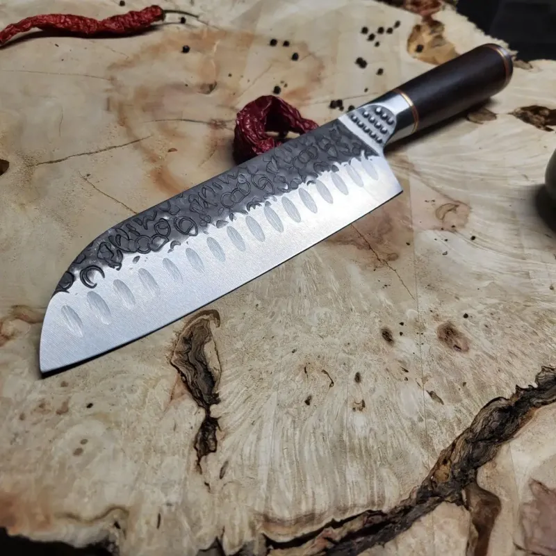 Кований кухонний ніж Santoku 18 см 5Cr15MoV з руків'ям з африканського ебенового дерева