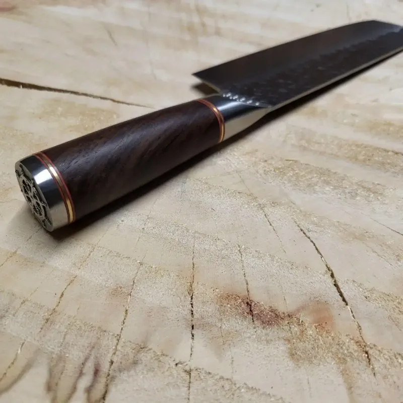 Кований кухонний ніж Santoku 18 см 5Cr15MoV з руків'ям з африканського ебенового дерева