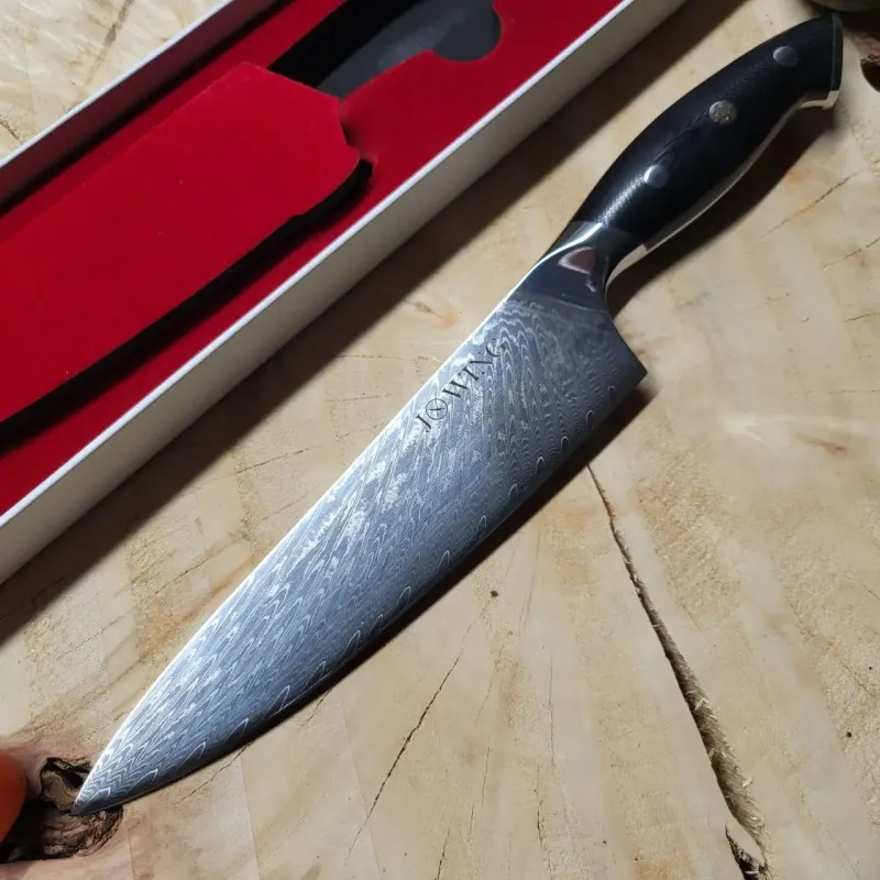 Кований шеф-ніж Gyuto 20 см із 67-шарової дамаської сталі VG-10 G10