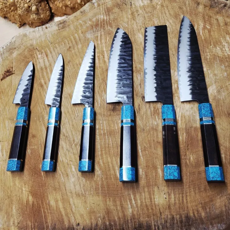 Набір кухонних ножів 6 шт. з 7-шарової дамаської сталі
