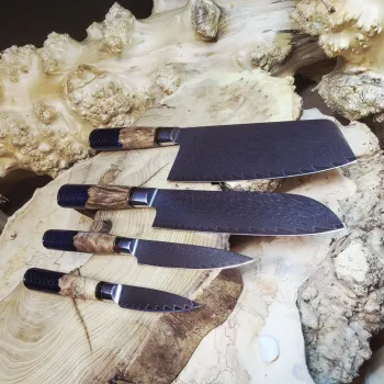 Преміум набір ножів VG-10 Damascus 67 шарів — Santoku, топорик, універсальний, овочевий