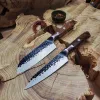 Набір кухонних ножів Santoku та Bunka з кованою текстурою Hammered