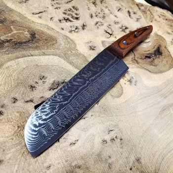 Кухонний ніж Santoku 18 см із 67-шарової дамаської сталі VG10 з руків’ям із деревини Пакка