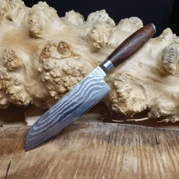 Кухонний ніж Сантоку 18 см, 73 шари дамаської сталі, рукоять Pakkawood